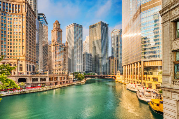 istock Chicago Downtown Cityscape with Chicago River at Sunrise 2131001083