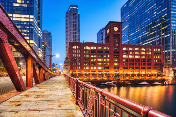 istock Chicago Downtown Cityscape with Chicago River at Dusk 2131003776