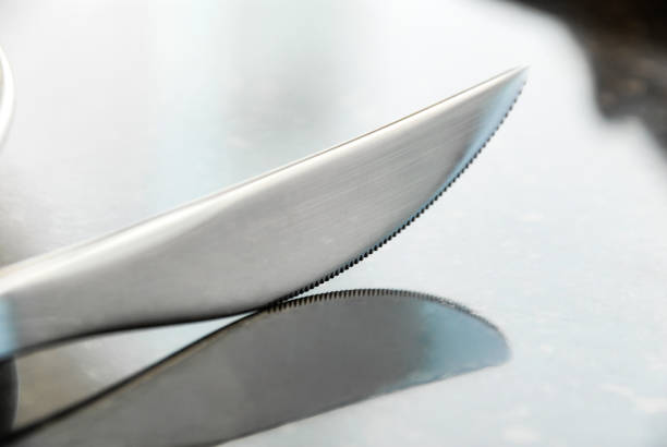 istock Knife, table knife detail, stainless steel isolated on white background, space for text 2131017980