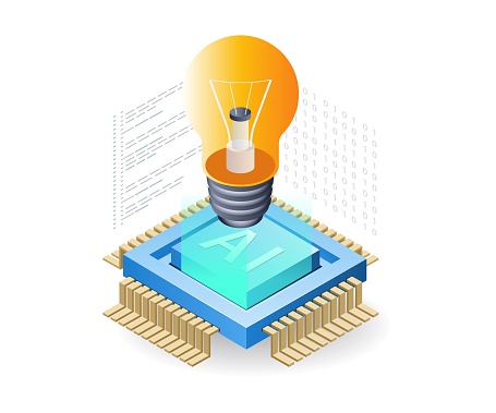 Artificial intelligence idea reference, flat isometric 3d illustration