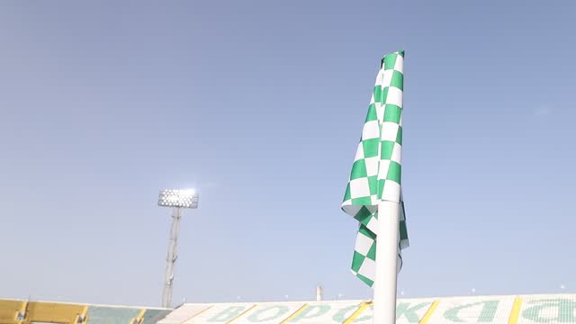 Corner flag during a football match