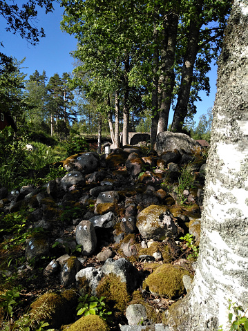 Painted stones populating the forest in Tiveden natural reserve