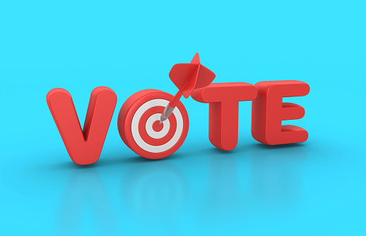 Vote 3D Word with Target and Dart - Color Background - 3D Rendering