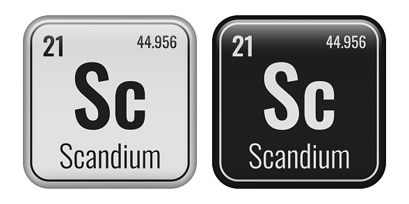 Scandium symbol. Chemical element of the periodic table. Vector illustration isolated on white background. Glass sign.