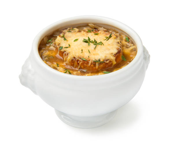 istock French onion soup in a white bowl isolated on a white background. 2131160511