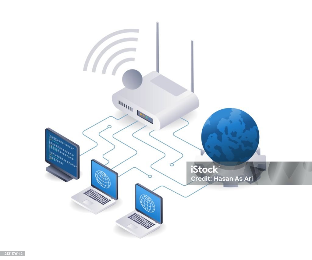 Web Base Imagine Router Computer Internet Router Usage Network Concept Flat Isometric 3d ...