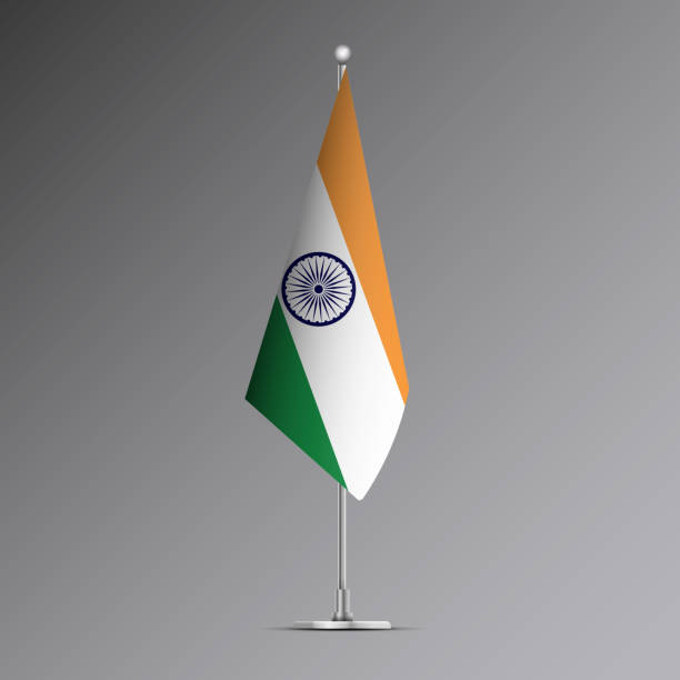 illustrazioni stock, clip art, cartoni animati e icone di tendenza di bandiera realistica 3d dell'india su palo d'acciaio - indian flag bollywood flag india