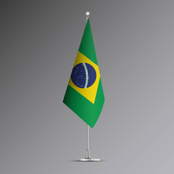 istock 3D realistic flag of Brazil on steel pole 2131181313