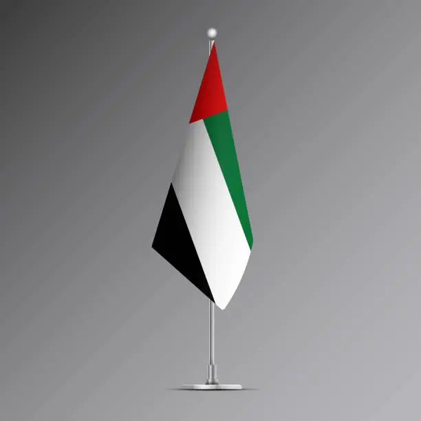 Vector illustration of 3D realistic flag of the United Arab Emirates on steel pole