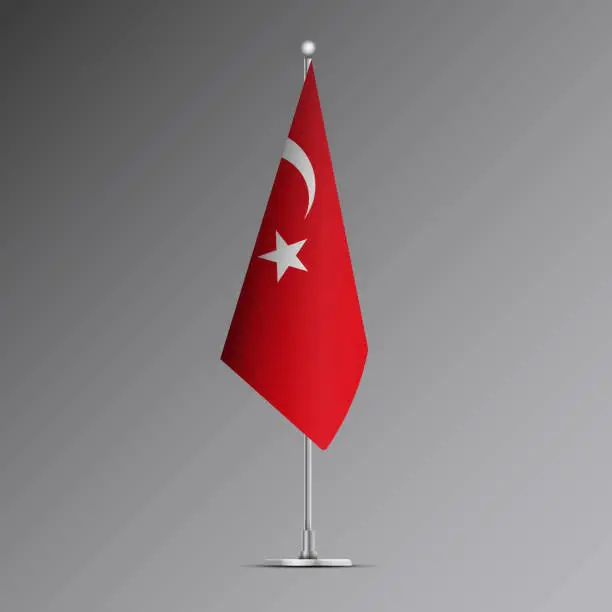 Vector illustration of 3D realistic flag of Turkey on steel pole