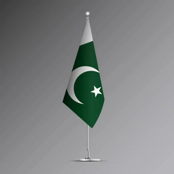 Vector illustration of 3D realistic flag of Pakistan on steel pole