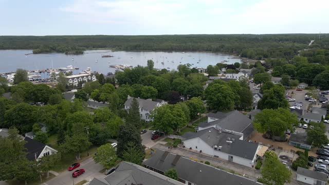 Aerial view of Bayfield, city in Bayfield County, Wisconsin, United States.