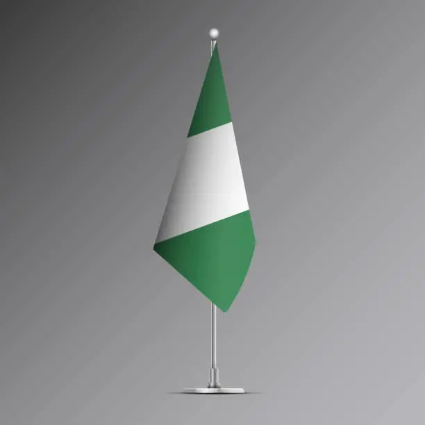 Vector illustration of 3D realistic flag of Nigeria on steel pole