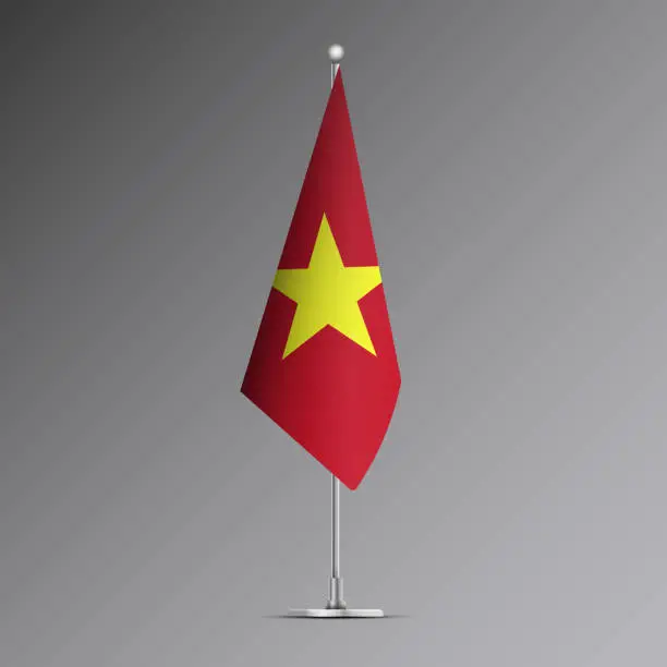 Vector illustration of 3D realistic flag of Vietnam on steel pole
