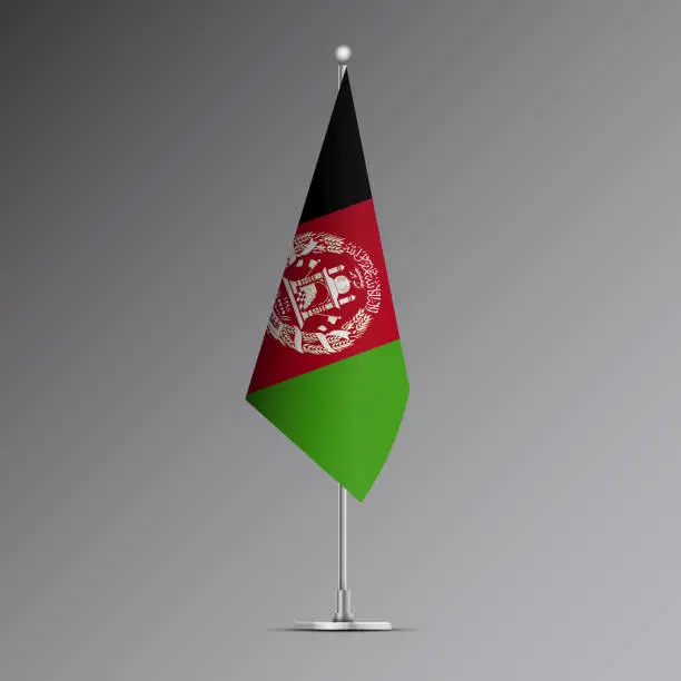 Vector illustration of 3D realistic flag of Afghanistan on steel pole