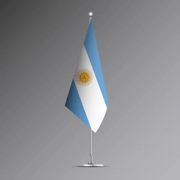 Vector illustration of 3D realistic flag of Argentina on steel pole