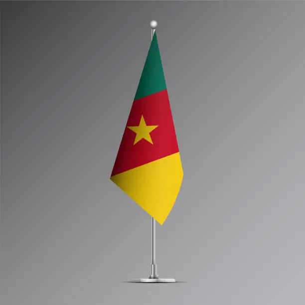 Vector illustration of 3D realistic flag of Cameroon on steel pole