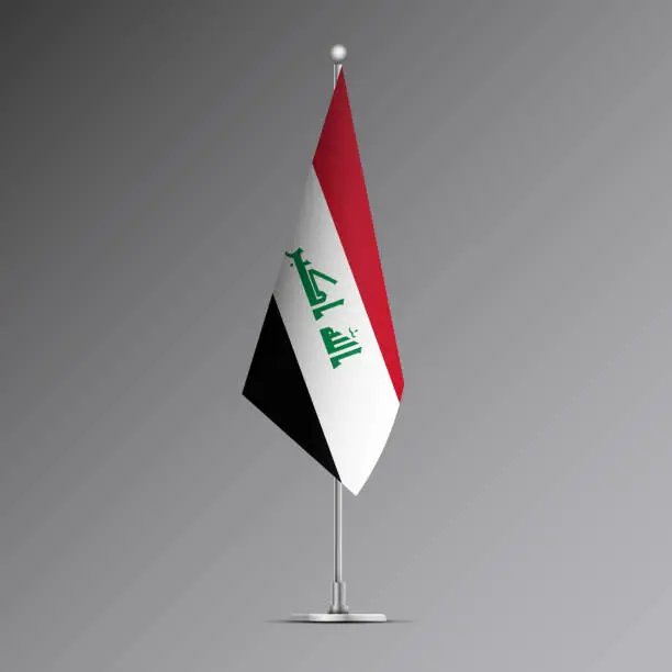 Vector illustration of 3D realistic flag of Iraq on steel pole