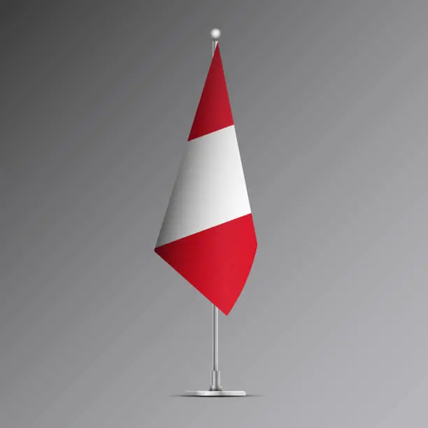 Vector illustration of 3D realistic flag of Peru on steel pole