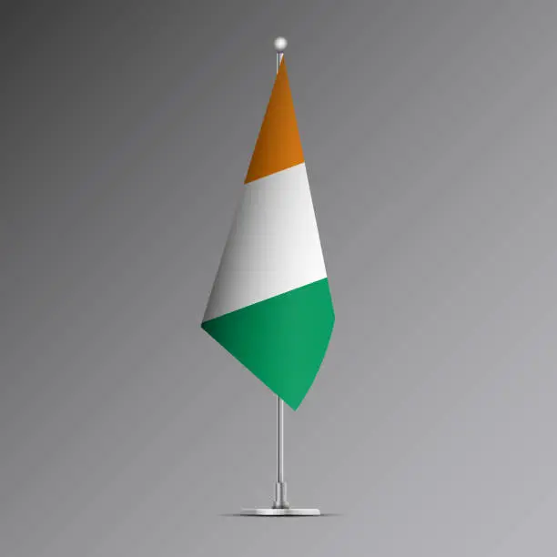 Vector illustration of 3D realistic flag of Ivory Coast on steel pole