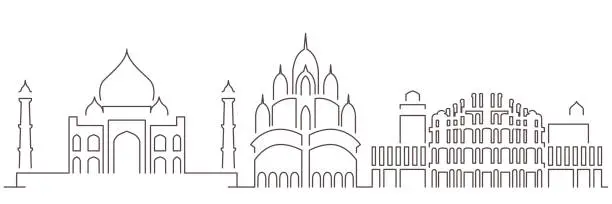 Vector illustration of India Dark Line Simple Minimalist Skyline With White Background