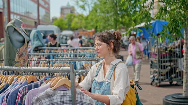 Woman shopping in pop-up thrift shop
