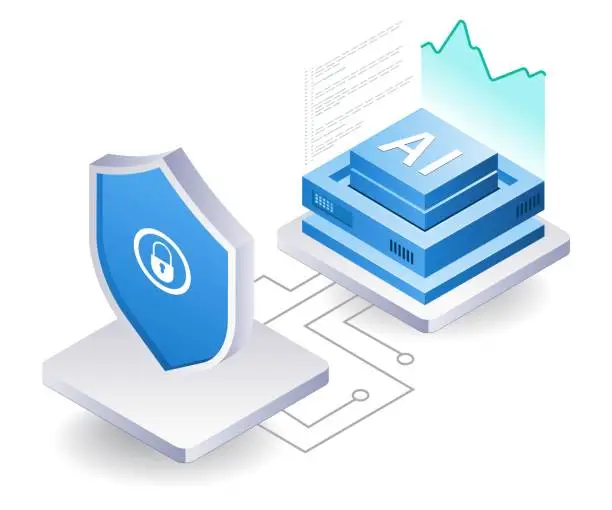 Vector illustration of Data security with artificial intelligence technology, flat isometric 3d illustration