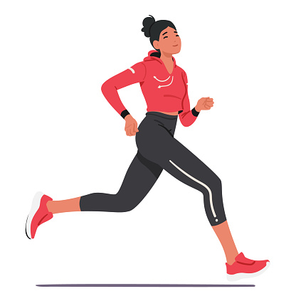 Spirited Young Girl Character Races Forward With Grace And Strength. Each Stride Embodies Her Athletic Prowess, As She Pushes Boundaries And Embraces The Motion. Cartoon People Vector Illustration