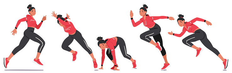 Young Girl Determined Athlete Sprints With Grace And Vigor, Embodying The Spirit Of Unstoppable Youth And Ambition. Female Sportswoman Character Healthy Lifestyle. Cartoon People Vector Illustration