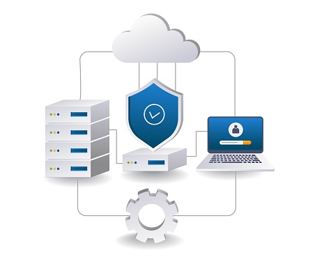 End point security data cloud server management flat isometric 3d illustration