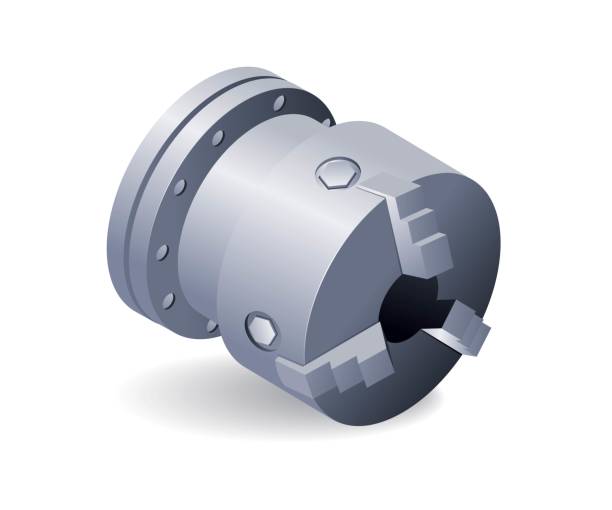 istock Manual chuck lathe machine parts, flat isometric 3d illustration 2131410470