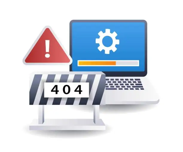 Vector illustration of Process of loading repair error code 404, flat isometric 3d illustration