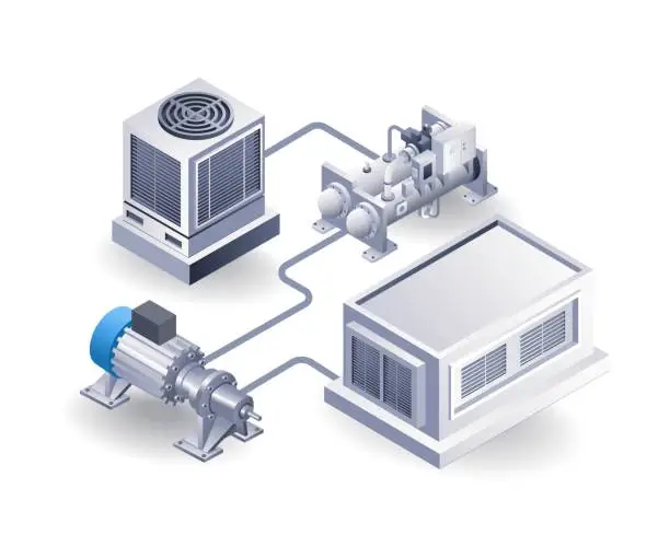 Vector illustration of HVAC network concept blower system isometric 3d illustration