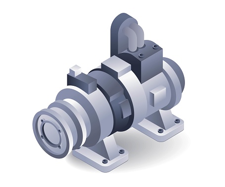 Isometric flat water pump machine 3d illustration