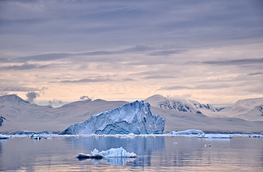 Antarctica Icebergs, Ice floes and mountains during summer season 2022.