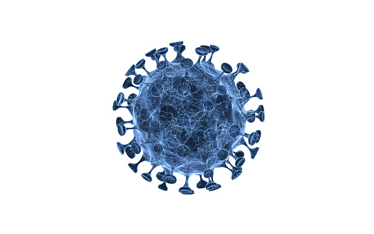 Coronavirus with blue structure lines, 3d rendering.