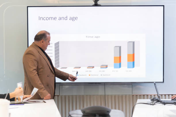 istock Diverse Office Conference Room Meeting e-Commerce Fintech Growth Statistics to a Group of Investors. Whiteboard with Big Data Analysis 2131473030