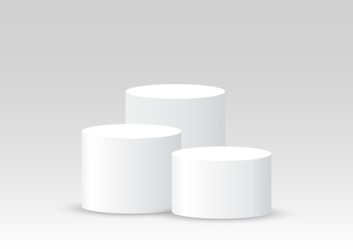 Three white blank podiums stand to show products on whitebackground, Vector illustration.