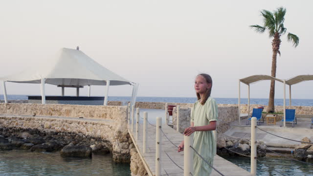A Teen Is Standing On A Pier Overlooking The Ocean