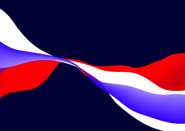 Vector illustration of Abstract background dynamic wavy lines concept, showcasing a gradient of red, white and blue reminiscent of a tricolor flag