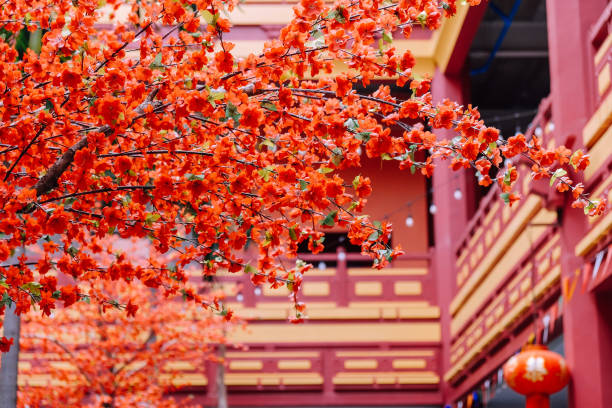 artificial Japanese cherry blossoms in full bloom