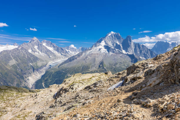 istock Aiguille du Dru, Les Drus, Petit Dru mountain peak summit in Chamonix Valley view from Lac Blanc, french Alps 2131507894