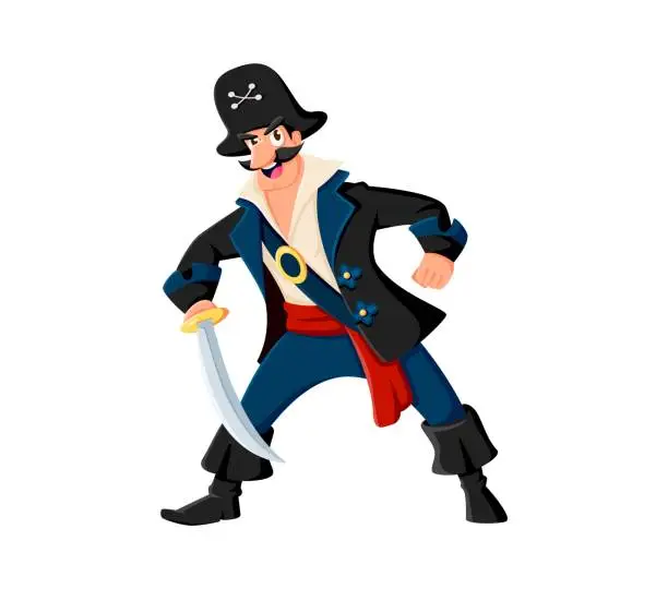 Vector illustration of Cartoon funny pirate and corsair captain character
