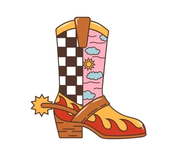 Vector illustration of Cowboy boot wild west western groovy footwear item