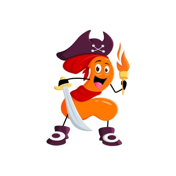 Vector illustration of Cartoon math number two pirate with torch in hand