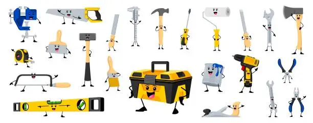 Vector illustration of Cartoon diy, building and repair tool characters.