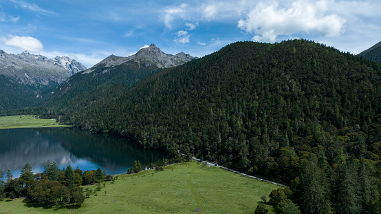 Beautiful view of high altitude forest mountain and lake landscape in Sichuan,China