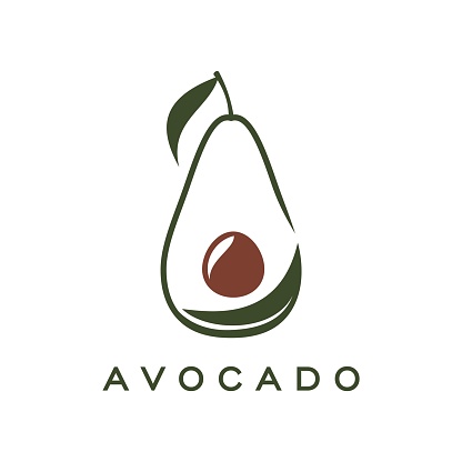 Avocado farm, juice and oil icon. Isolated vector green, pear-shaped fruit with a stylized pit, symbolizing freshness and healthy nutrition. Emblem or label embodies natural goodness or eco production