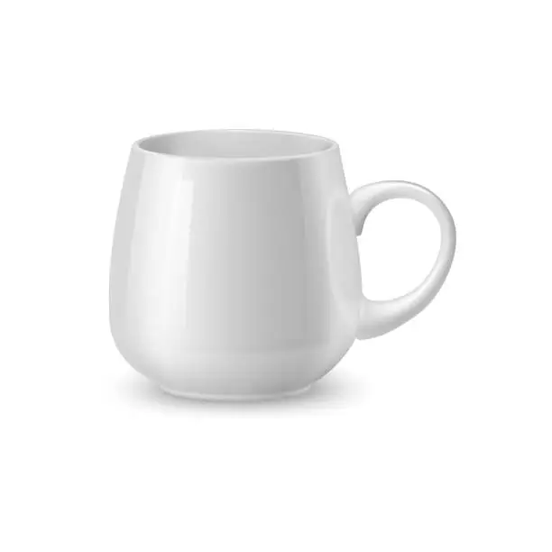 Vector illustration of Realistic white ceramic coffee mug, rounded bowl