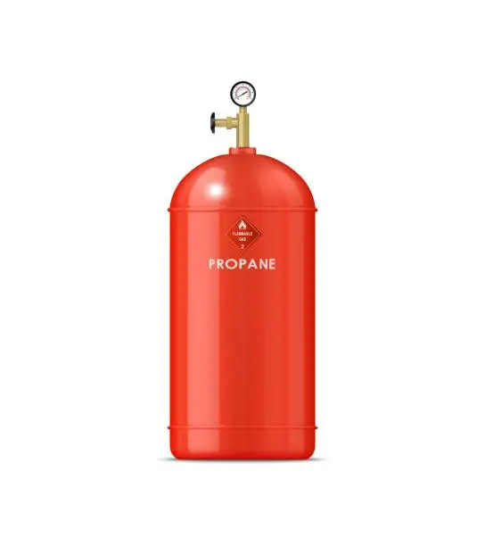 Vector illustration of Realistic propane gas metal cylinder, red tank